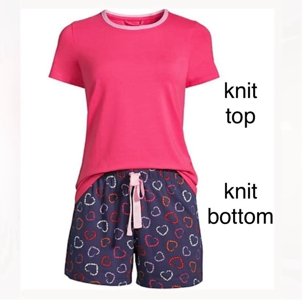 🩷LANDSEND Women's Plus Knit Pajama Set Short Sleeve T-Shirt and Heart Shorts